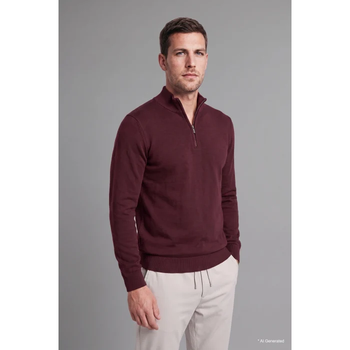 Defacto A5184AXBR34 Bordo Standart Fit Normal Kesim Dik Yaka Yarım Fermuarlı Basic Düz Triko Kazak