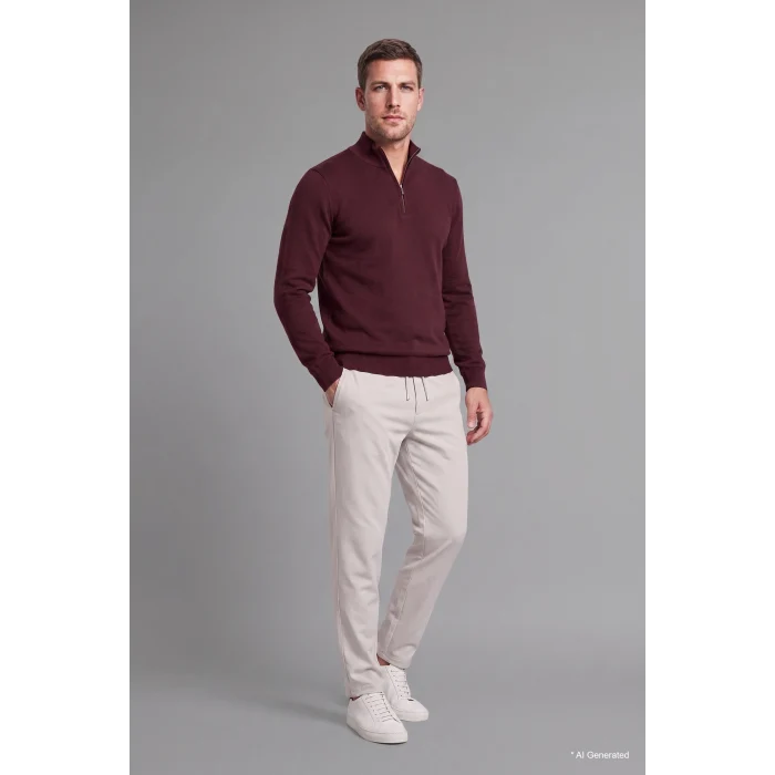 Defacto A5184AXBR34 Bordo Standart Fit Normal Kesim Dik Yaka Yarım Fermuarlı Basic Düz Triko Kazak