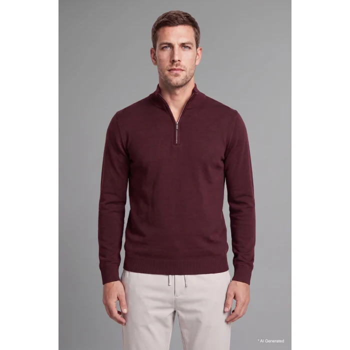 Defacto A5184AXBR34 Bordo Standart Fit Normal Kesim Dik Yaka Yarım Fermuarlı Basic Düz Triko Kazak