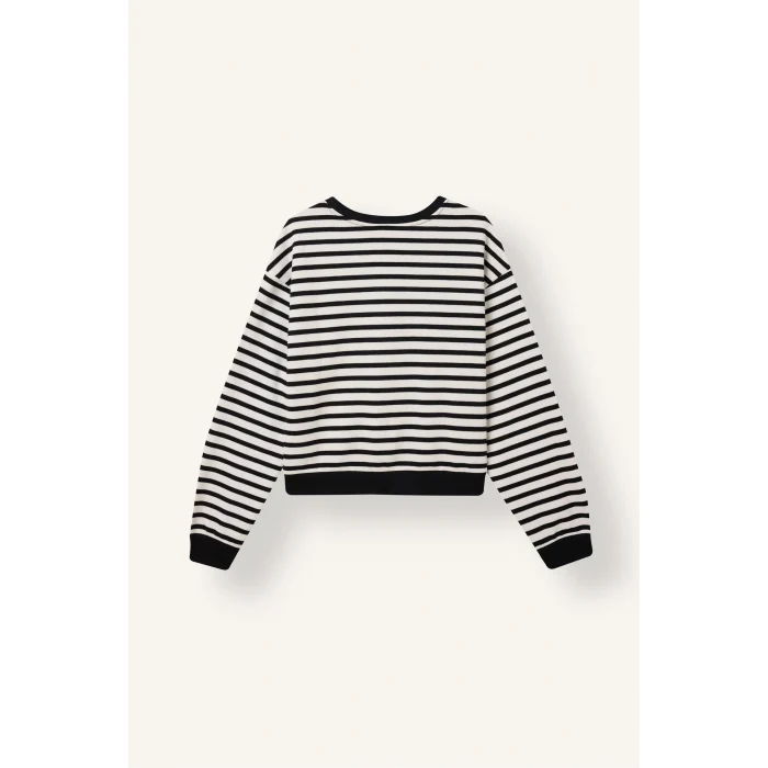 Defacto I3337AXBK81 Siyah Relaxed Fit Bisiklet Yaka Çizgili Kalın Sweatshirt