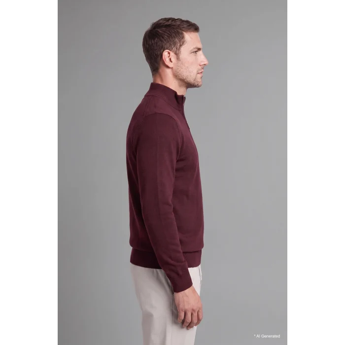 Defacto A5184AXBR34 Bordo Standart Fit Normal Kesim Dik Yaka Yarım Fermuarlı Basic Düz Triko Kazak