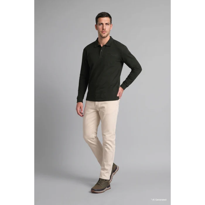 Defacto I2039AXKH538 Haki Regular Fit Düğmeli Polo Yaka Basic Sweatshirt