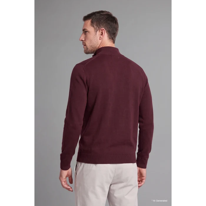 Defacto A5184AXBR34 Bordo Standart Fit Normal Kesim Dik Yaka Yarım Fermuarlı Basic Düz Triko Kazak