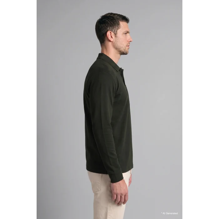 Defacto I2039AXKH538 Haki Regular Fit Düğmeli Polo Yaka Basic Sweatshirt