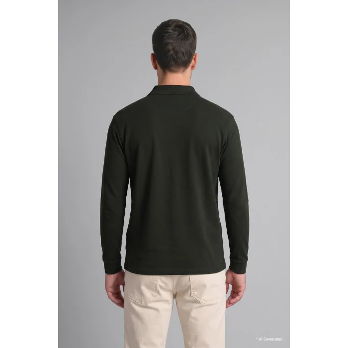 Defacto I2039AXKH538 Haki Regular Fit Düğmeli Polo Yaka Basic Sweatshirt