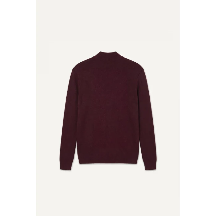 Defacto A5184AXBR34 Bordo Standart Fit Normal Kesim Dik Yaka Yarım Fermuarlı Basic Düz Triko Kazak