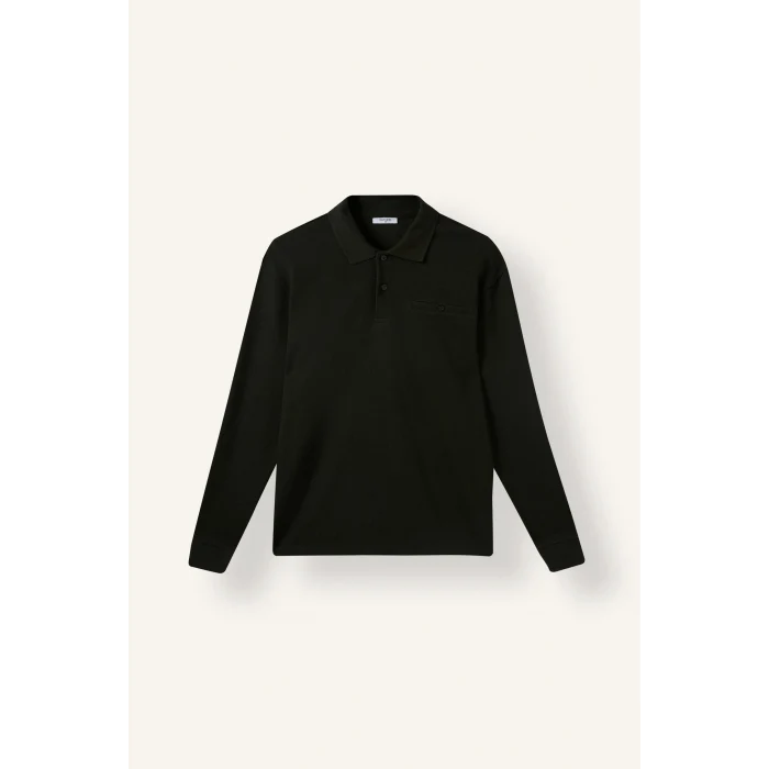 Defacto I2039AXKH538 Haki Regular Fit Düğmeli Polo Yaka Basic Sweatshirt