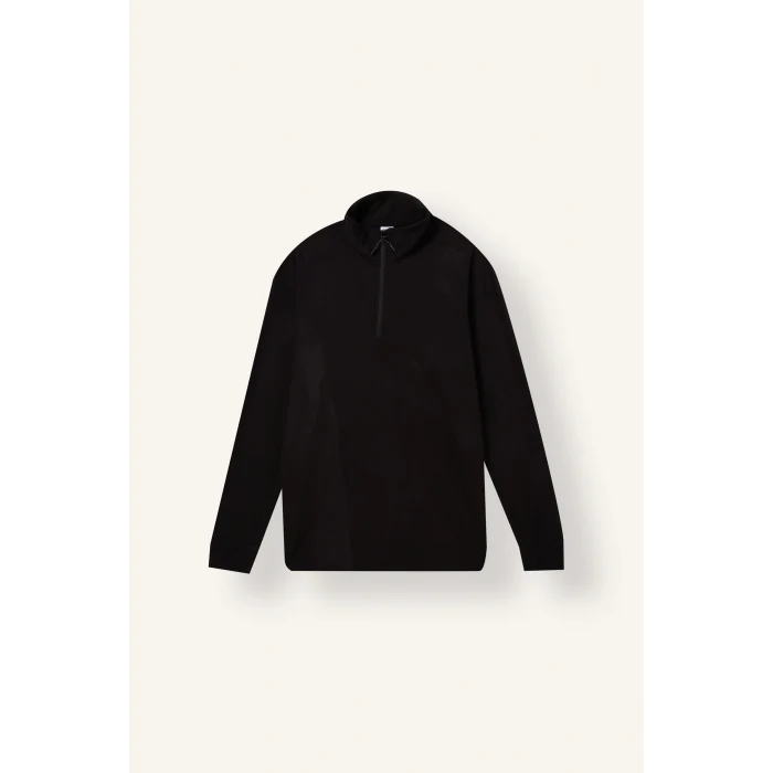Defacto F2302AXBK81 Siyah Sıcak Tutan Standart Fit Dik Yaka Yarım Fermuarlı Polar Sporcu Basic Sweatshirt