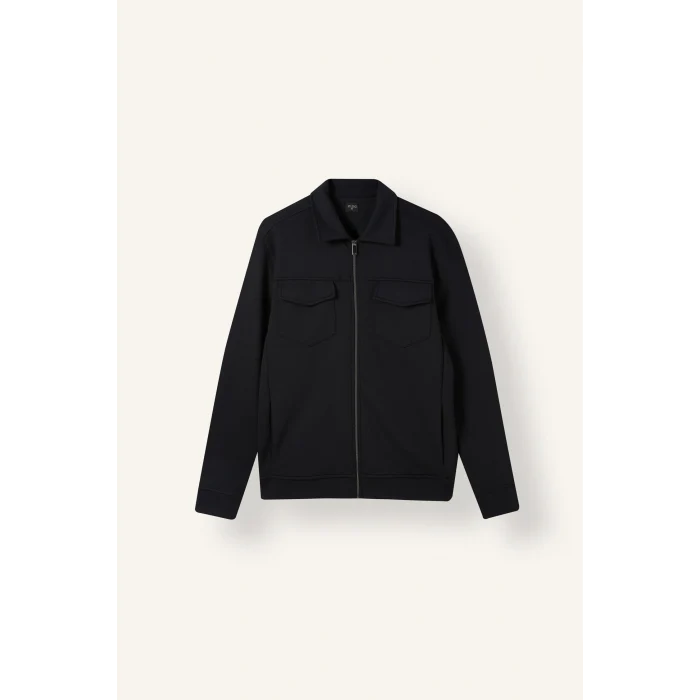 Defacto F0336AXNV91 Lacivert Regular Fıt Polo Yaka Fermuarlı Cepli Ceket