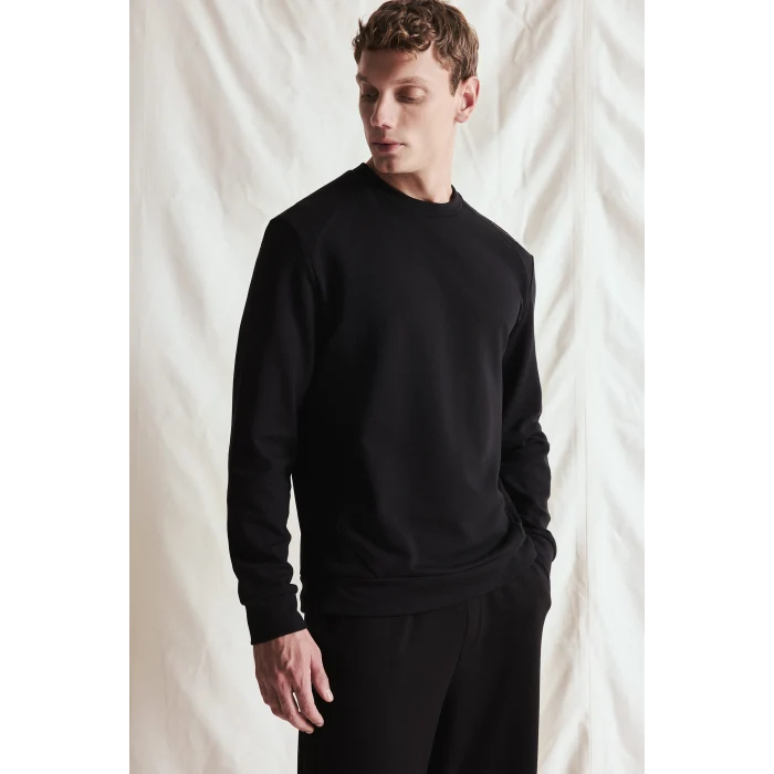 Defacto I0568AXBK81 Siyah Standart Fit Bisiklet Yaka Dikiş Detaylı Baskılı Sweatshirt