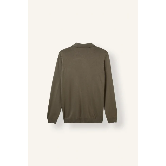Defacto H7595AXKH82 Haki Standart Fit Yarım Fermuarlı Polo Yaka Triko Basic Kazak