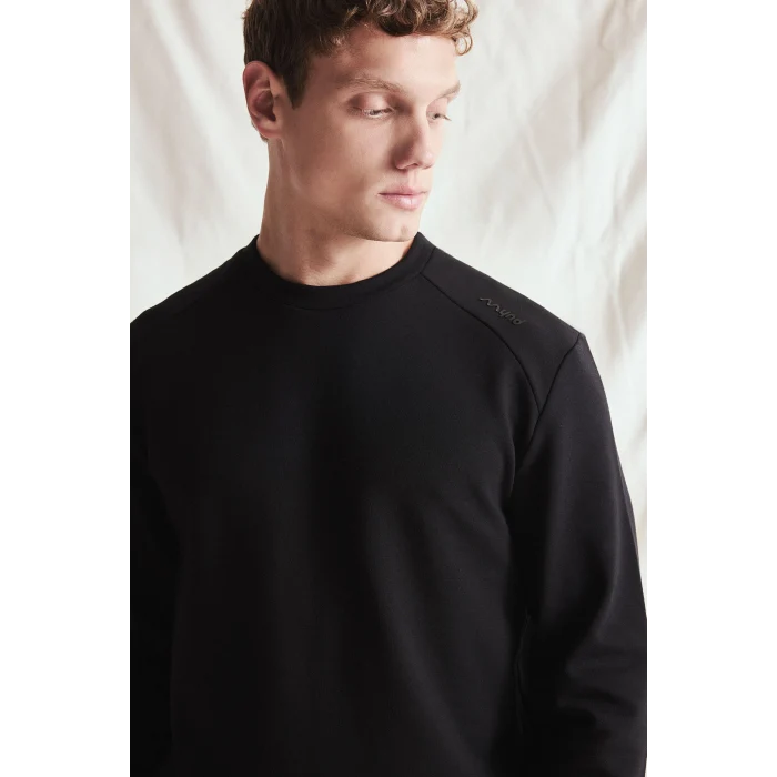 Defacto I0568AXBK81 Siyah Standart Fit Bisiklet Yaka Dikiş Detaylı Baskılı Sweatshirt