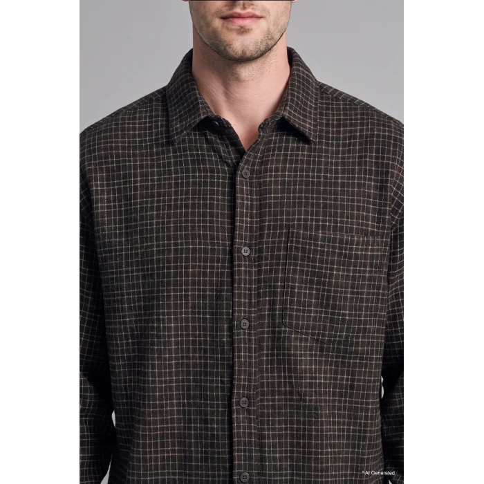 Defacto I0169AXBK81 Siyah %100 Pamuk Regular Fit Polo Yaka Cepli Kareli Flanel Uzun Kollu Gömlek