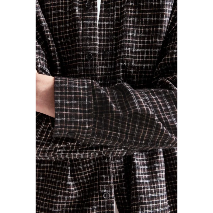 Defacto I0169AXBK81 Siyah %100 Pamuk Regular Fit Polo Yaka Cepli Kareli Flanel Uzun Kollu Gömlek