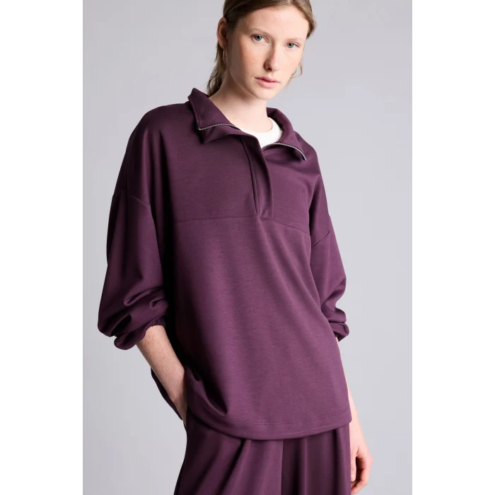 Defacto I8419AXPR38 Mor Balloon Fit Yarım Fermuarlı Basic Sweatshirt