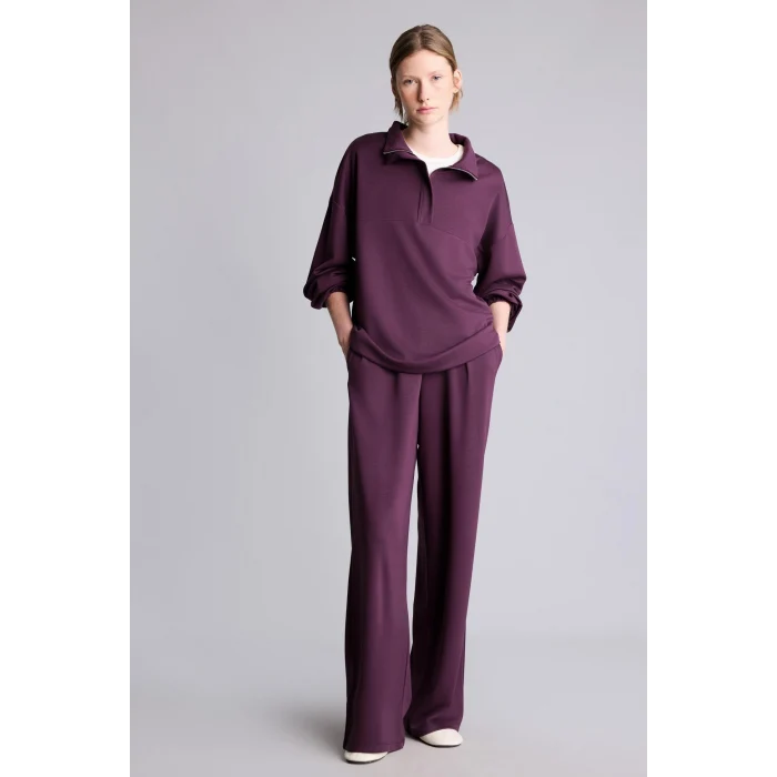 Defacto I8419AXPR38 Mor Balloon Fit Yarım Fermuarlı Basic Sweatshirt