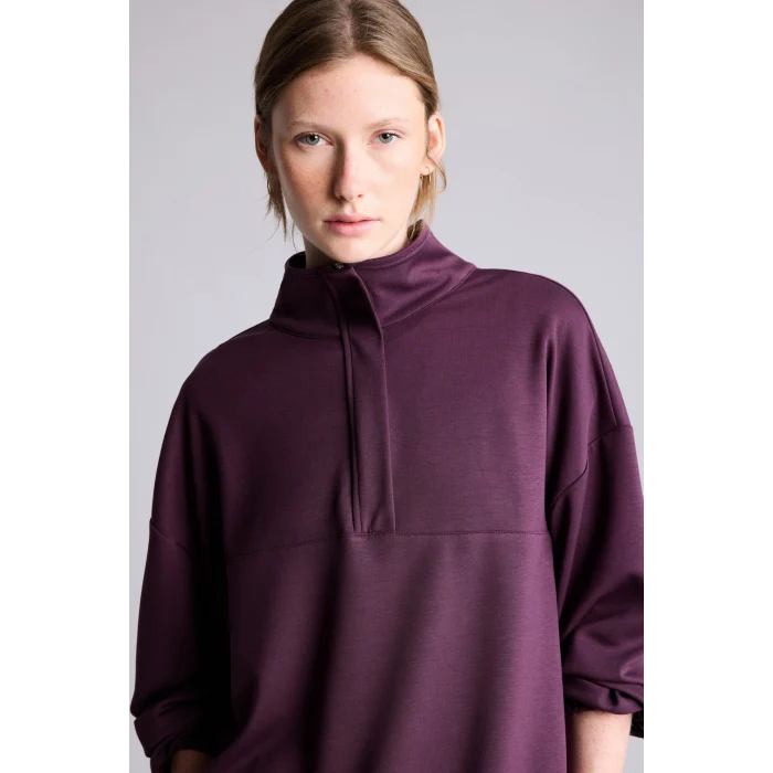 Defacto I8419AXPR38 Mor Balloon Fit Yarım Fermuarlı Basic Sweatshirt