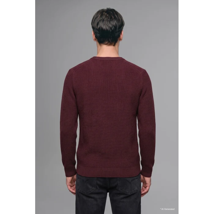 Defacto H8887AXBR34 Bordo Standart Fıt Bisiklet Yaka Basic Kazak