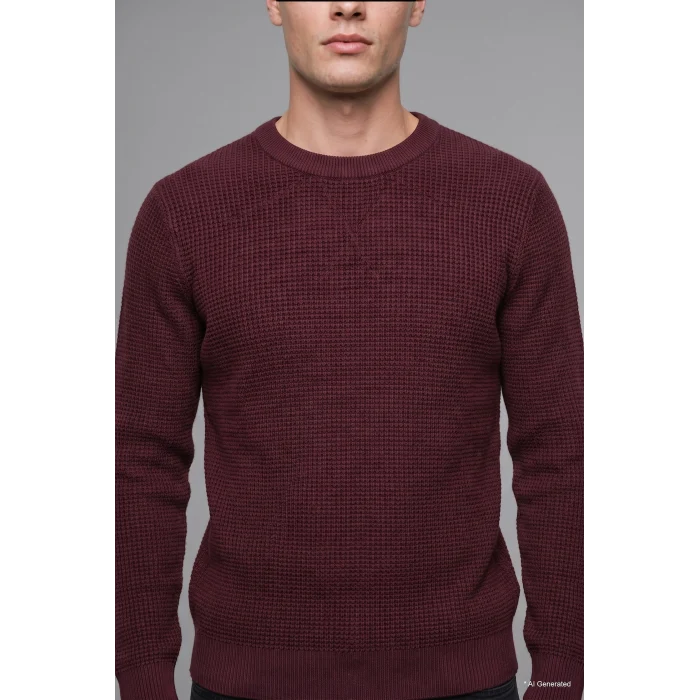 Defacto H8887AXBR34 Bordo Standart Fıt Bisiklet Yaka Basic Kazak