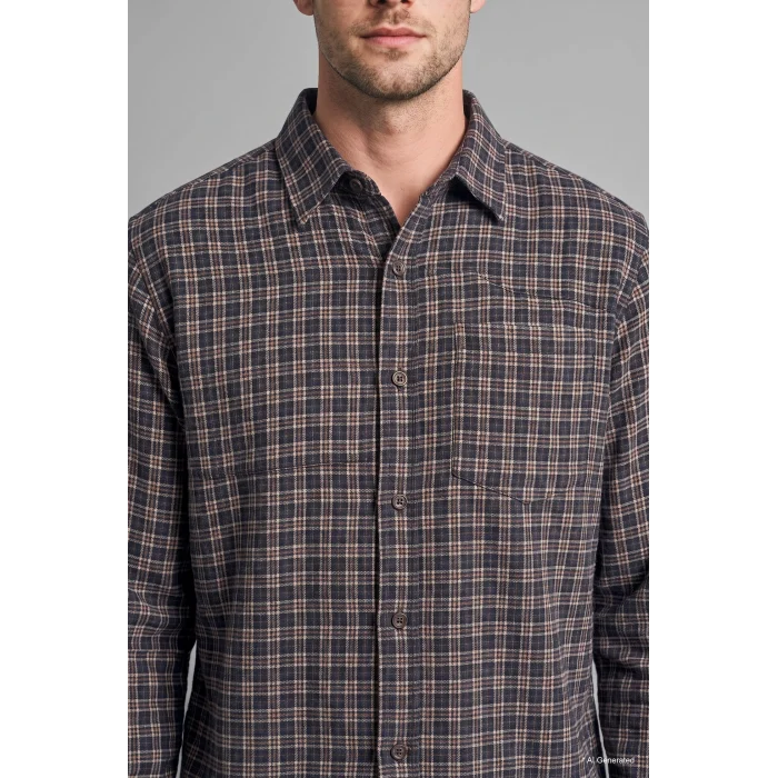 Defacto I0183AXNV64 Lacivert %100 Pamuk Regular Fit Polo Yaka Kareli Flanel Uzun Kollu Gömlek