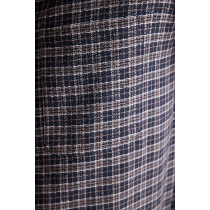 Defacto I0183AXNV64 Lacivert %100 Pamuk Regular Fit Polo Yaka Kareli Flanel Uzun Kollu Gömlek