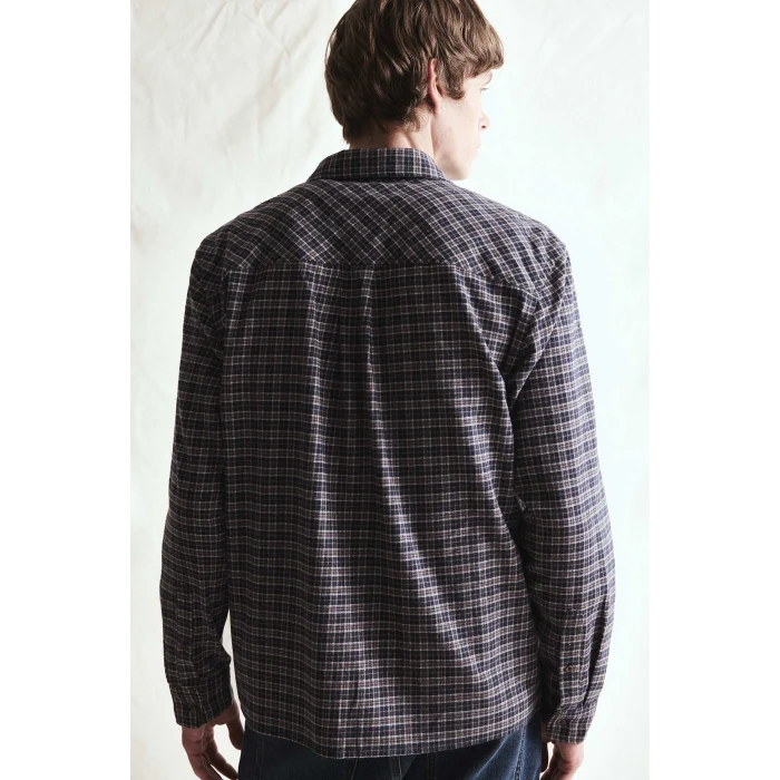 Defacto I0183AXNV64 Lacivert %100 Pamuk Regular Fit Polo Yaka Kareli Flanel Uzun Kollu Gömlek