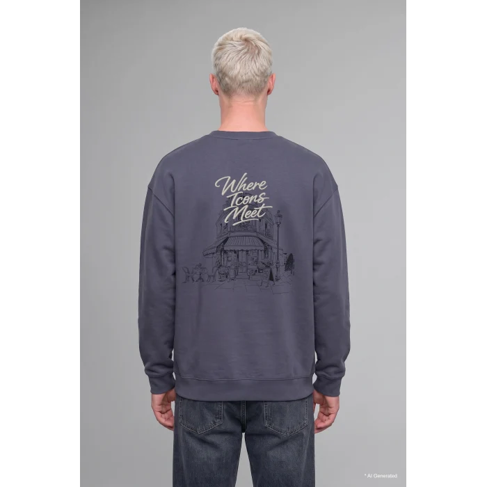 Defacto H9863AXGR328 Gri Boxy Fit Bisiklet Yaka Sırtı Baskılı Sweatshirt