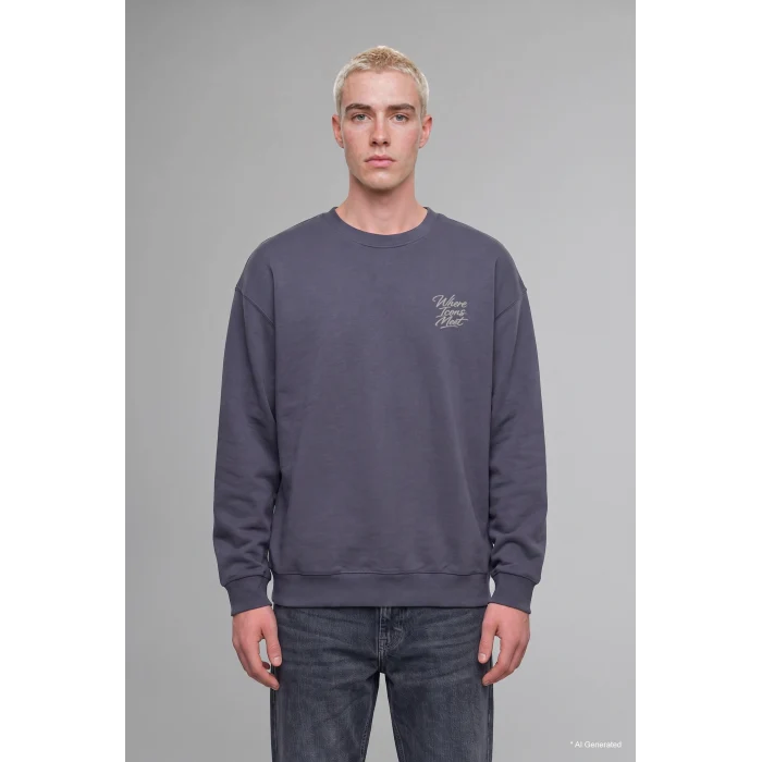 Defacto H9863AXGR328 Gri Boxy Fit Bisiklet Yaka Sırtı Baskılı Sweatshirt