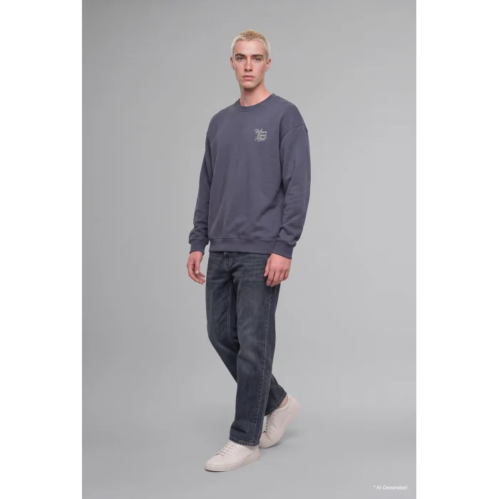 Defacto H9863AXGR328 Gri Boxy Fit Bisiklet Yaka Sırtı Baskılı Sweatshirt