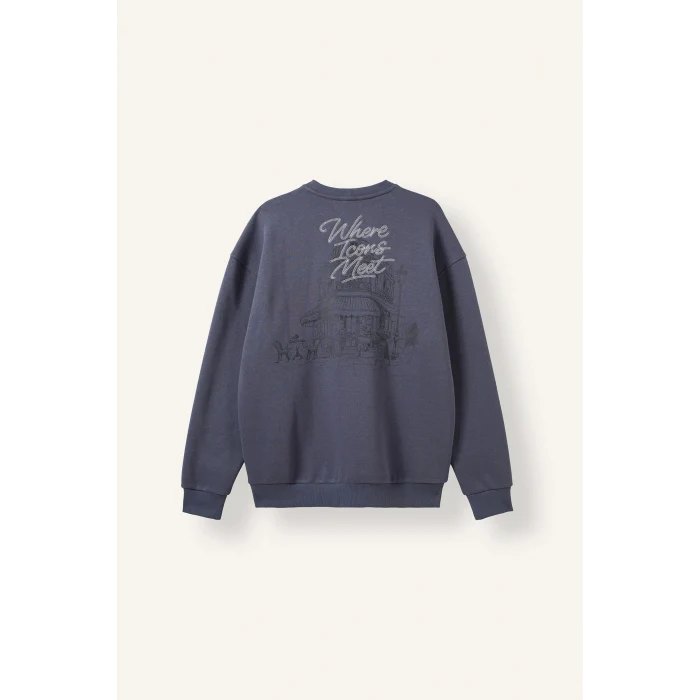Defacto H9863AXGR328 Gri Boxy Fit Bisiklet Yaka Sırtı Baskılı Sweatshirt