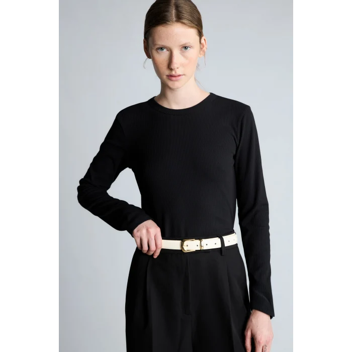 Defacto I4450AXBK81 Siyah Slim Fit Bisiklet Yaka Fitilli Kaşkorse Uzun Kollu Basic Tişört