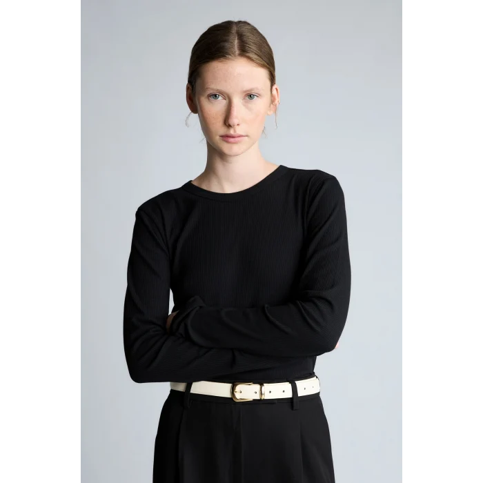 Defacto I4450AXBK81 Siyah Slim Fit Bisiklet Yaka Fitilli Kaşkorse Uzun Kollu Basic Tişört