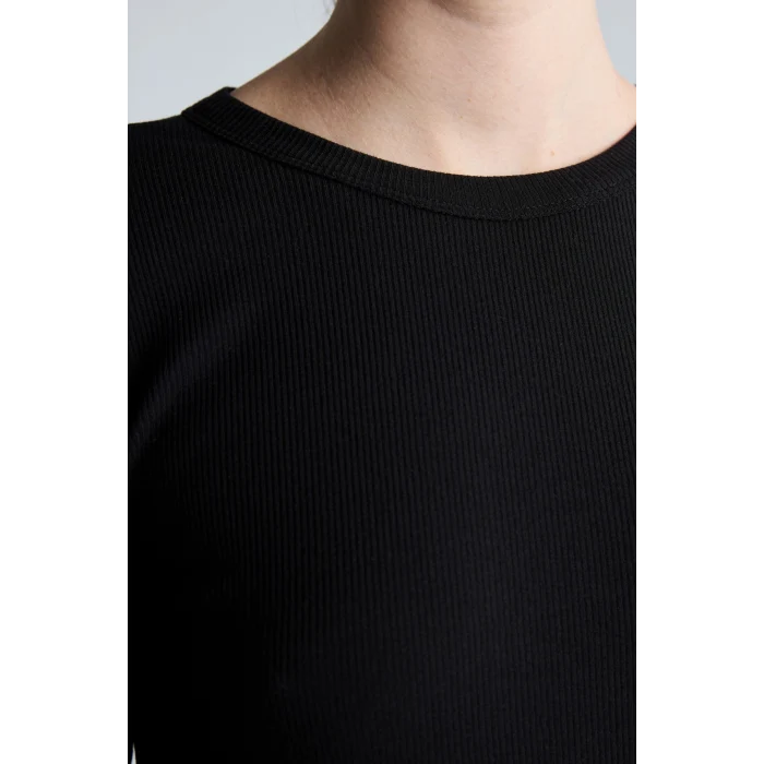 Defacto I4450AXBK81 Siyah Slim Fit Bisiklet Yaka Fitilli Kaşkorse Uzun Kollu Basic Tişört