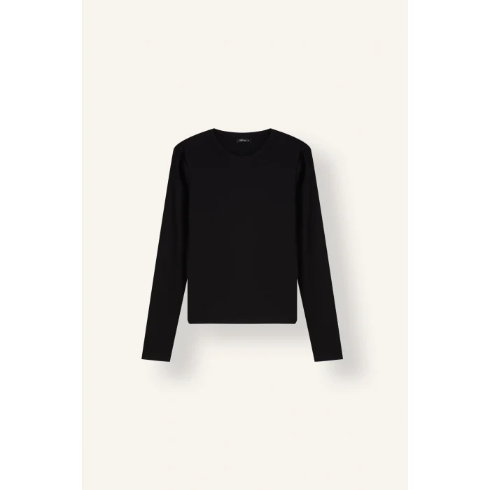 Defacto I4450AXBK81 Siyah Slim Fit Bisiklet Yaka Fitilli Kaşkorse Uzun Kollu Basic Tişört
