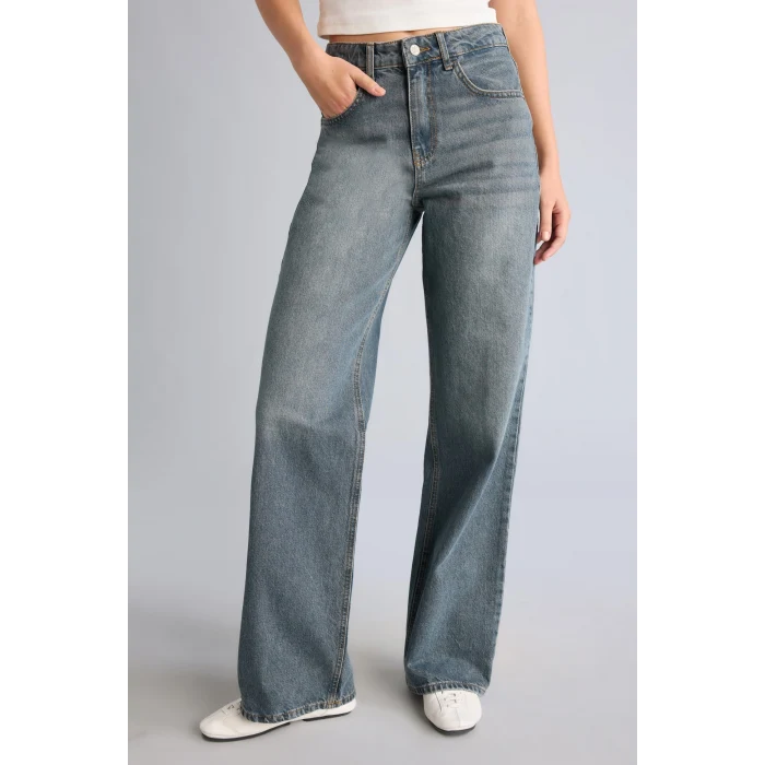 Defacto I4972AXNM34 Mavi Straight Wide Yüksek Bel Düz ve Geniş Paça Jean Pantolon