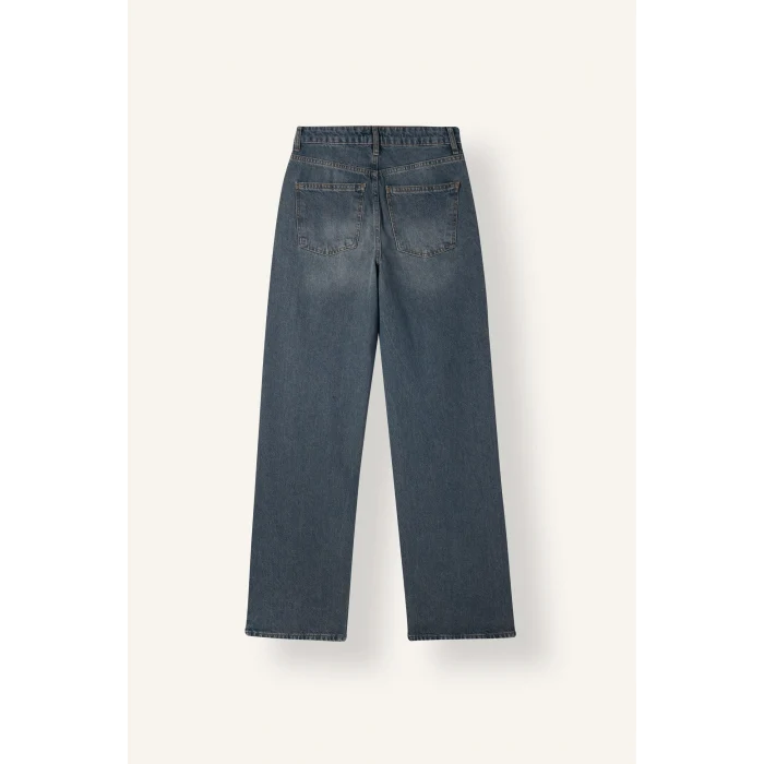 Defacto I4972AXNM34 Mavi Straight Wide Yüksek Bel Düz ve Geniş Paça Jean Pantolon