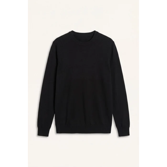Defacto A5268AXBK81 Siyah Regular Fit Bisiklet Yaka Basic Triko Kazak
