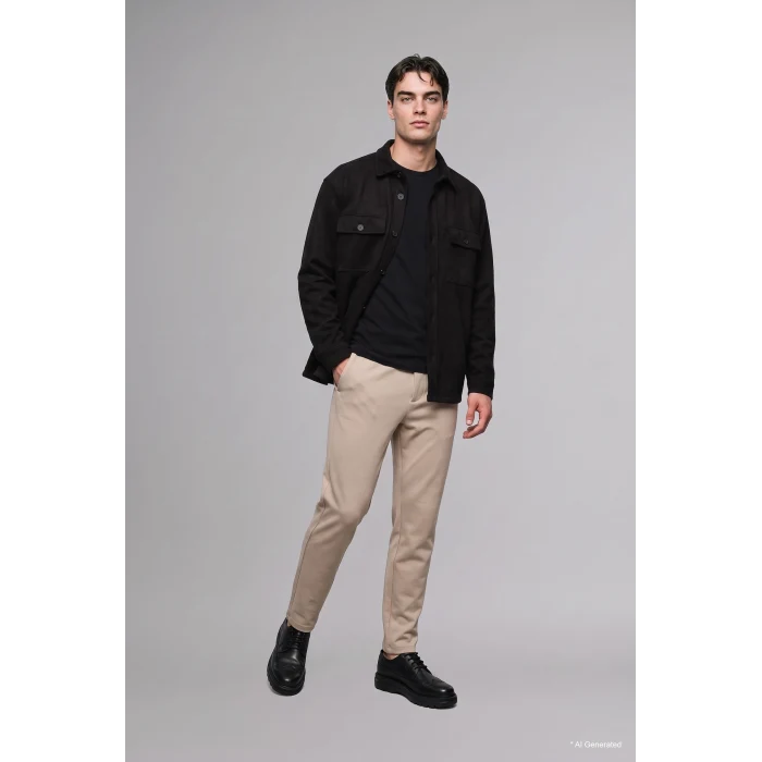 Defacto A5110AXBK27 Siyah Regular Fit Polo Yaka Cepli Süet Gömlek Ceket