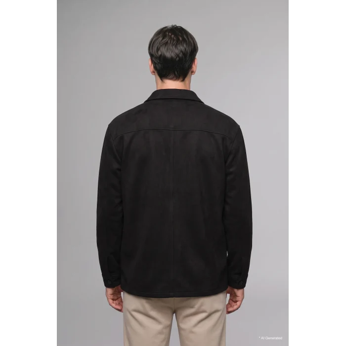 Defacto A5110AXBK27 Siyah Regular Fit Polo Yaka Cepli Süet Gömlek Ceket