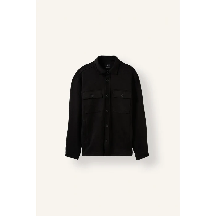 Defacto A5110AXBK27 Siyah Regular Fit Polo Yaka Cepli Süet Gömlek Ceket