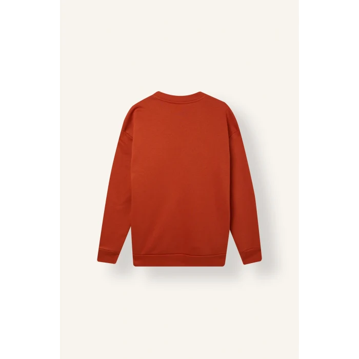 Defacto J1756AXOG171 Turuncu Boxy Fit Bisiklet Yaka Baskılı Sweatshirt