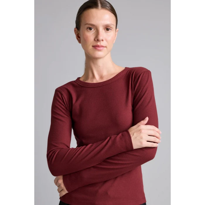 Defacto I4450AXBR115 Bordo Slim Fit Bisiklet Yaka Fitilli Kaşkorse Uzun Kollu Basic Tişört