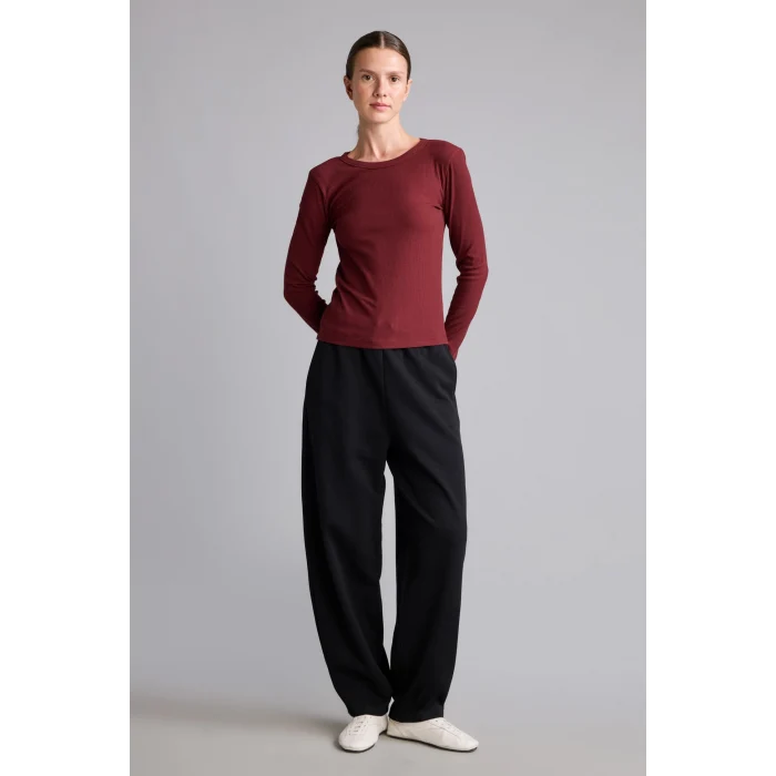 Defacto I4450AXBR115 Bordo Slim Fit Bisiklet Yaka Fitilli Kaşkorse Uzun Kollu Basic Tişört