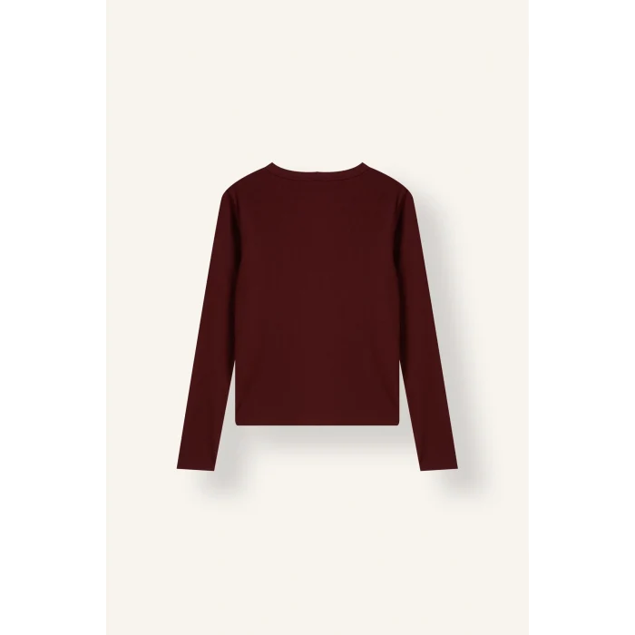 Defacto I4450AXBR115 Bordo Slim Fit Bisiklet Yaka Fitilli Kaşkorse Uzun Kollu Basic Tişört