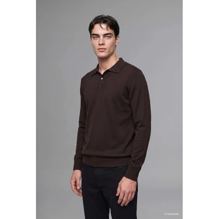 Defacto D0454AXBN497 Kahve Standart Fit Düğmeli Polo Yaka Triko Kazak