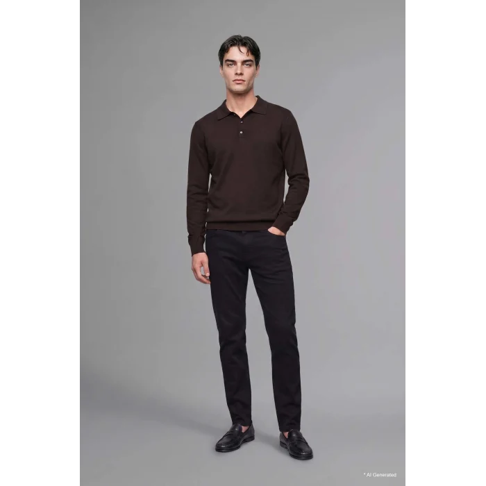 Defacto D0454AXBN497 Kahve Standart Fit Düğmeli Polo Yaka Triko Kazak