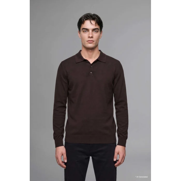 Defacto D0454AXBN497 Kahve Standart Fit Düğmeli Polo Yaka Triko Kazak