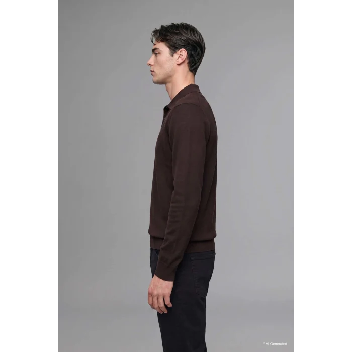 Defacto D0454AXBN497 Kahve Standart Fit Düğmeli Polo Yaka Triko Kazak