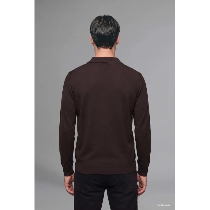 Defacto D0454AXBN497 Kahve Standart Fit Düğmeli Polo Yaka Triko Kazak
