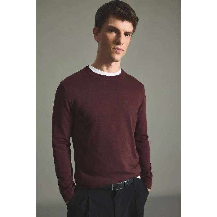 Defacto A5268AXBR34 Bordo Regular Fit Bisiklet Yaka Basic Triko Kazak